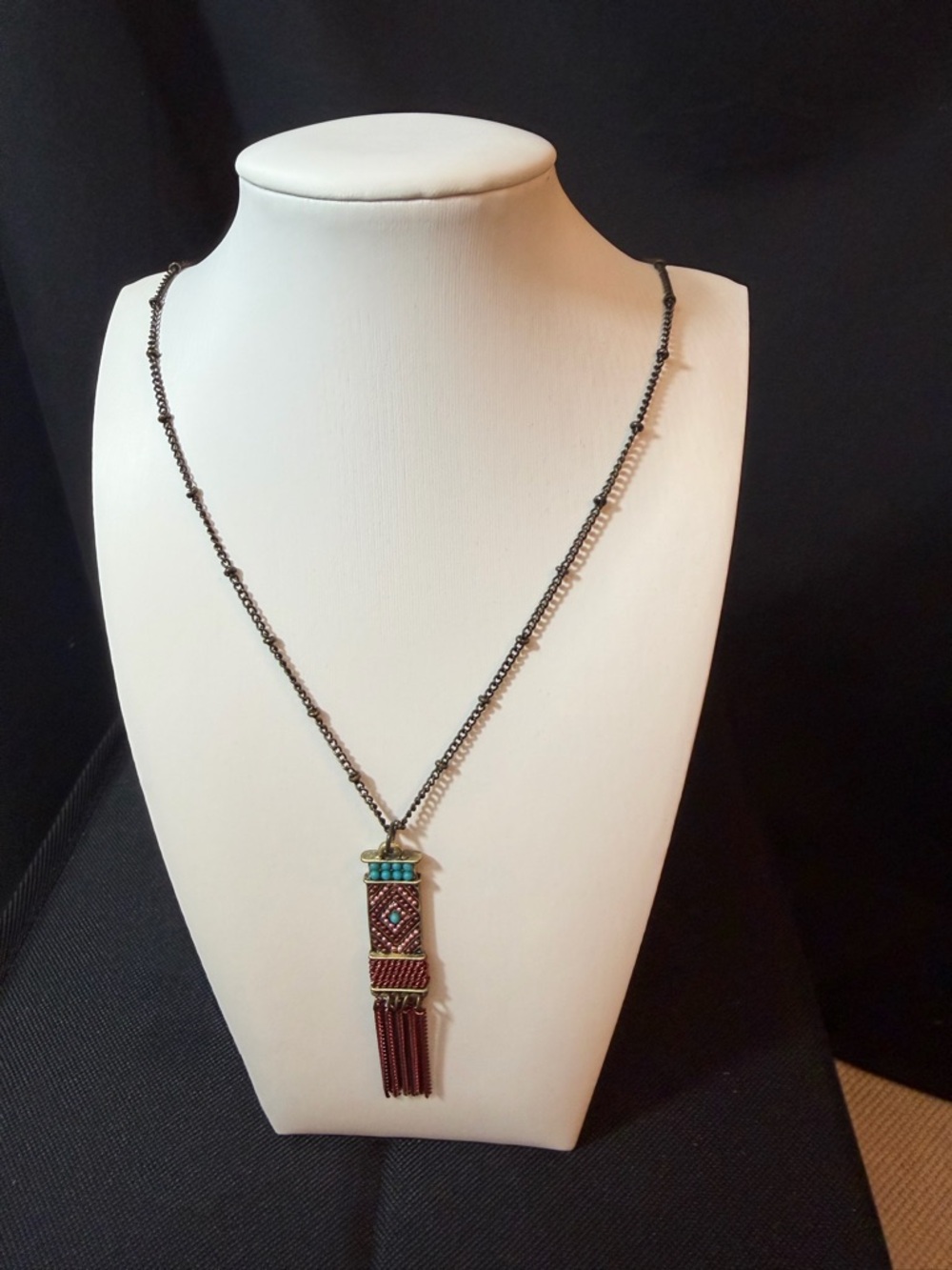 Plunder Burgundy and Turquoise Tassel Pendant Necklace
